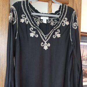 Beautiful Top, Black Embroidered Tunic - M